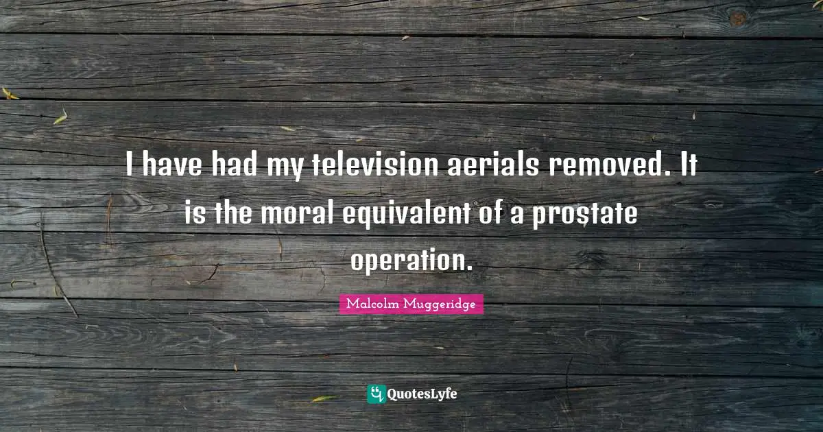 I have had my television aerials removed. It is the moral equivalent of a prostate operation.