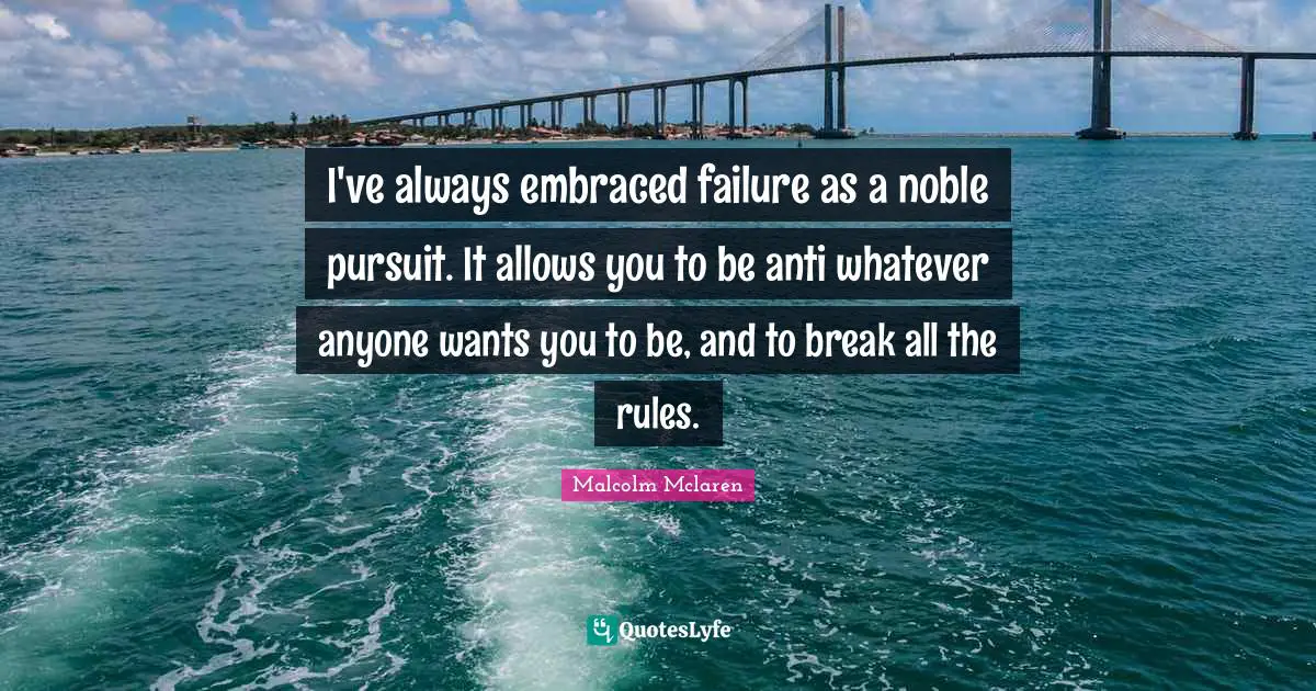 I've always embraced failure as a noble pursuit. It allows you to be anti whatever anyone wants you to be, and to break all the rules.