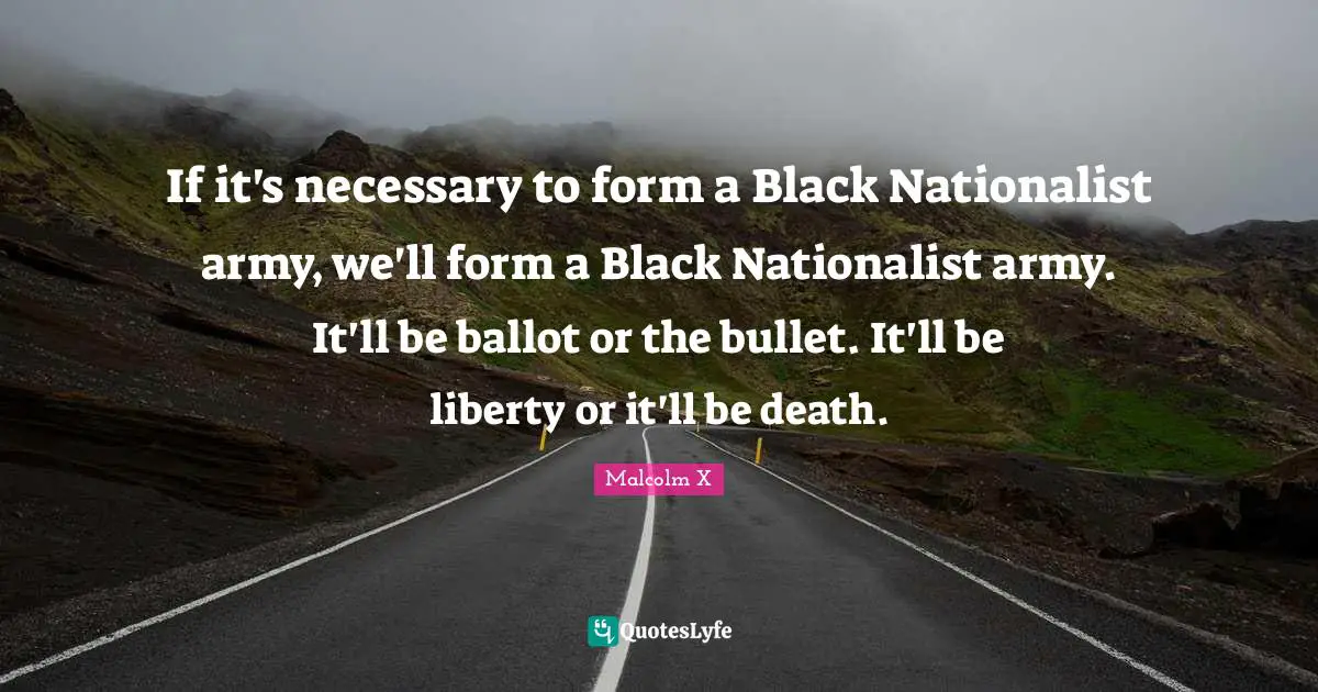 If it's necessary to form a Black Nationalist army, we'll form a Black Nationalist army. It'll be ballot or the bullet. It'll be liberty or it'll be death.