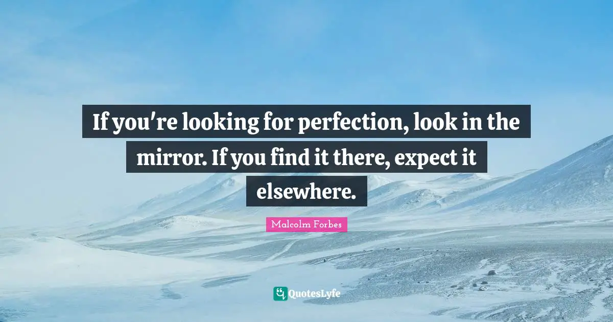 If you're looking for perfection, look in the mirror. If you find it there, expect it elsewhere.