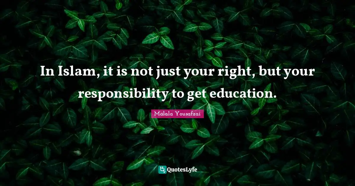 In Islam, it is not just your right, but your responsibility to get education.
