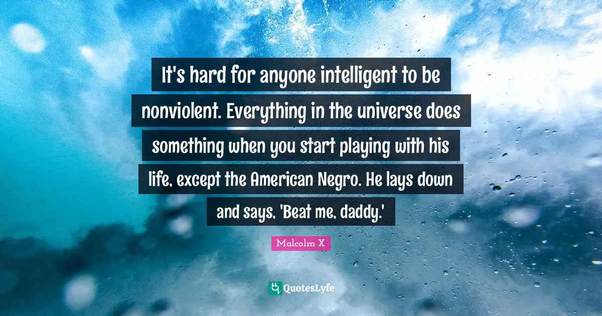It's hard for anyone intelligent to be nonviolent. Everything in the universe does something when you start playing with his life, except the American Negro. He lays down and says, 'Beat me, daddy.'