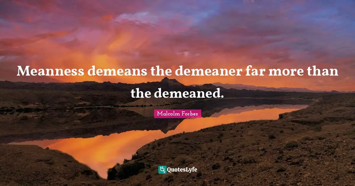 Meanness demeans the demeaner far more than the demeaned.