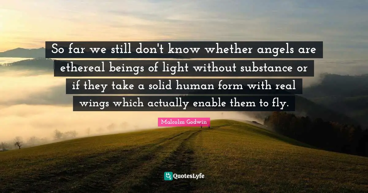 So far we still don't know whether angels are ethereal beings of light without substance or if they take a solid human form with real wings which actually enable them to fly.