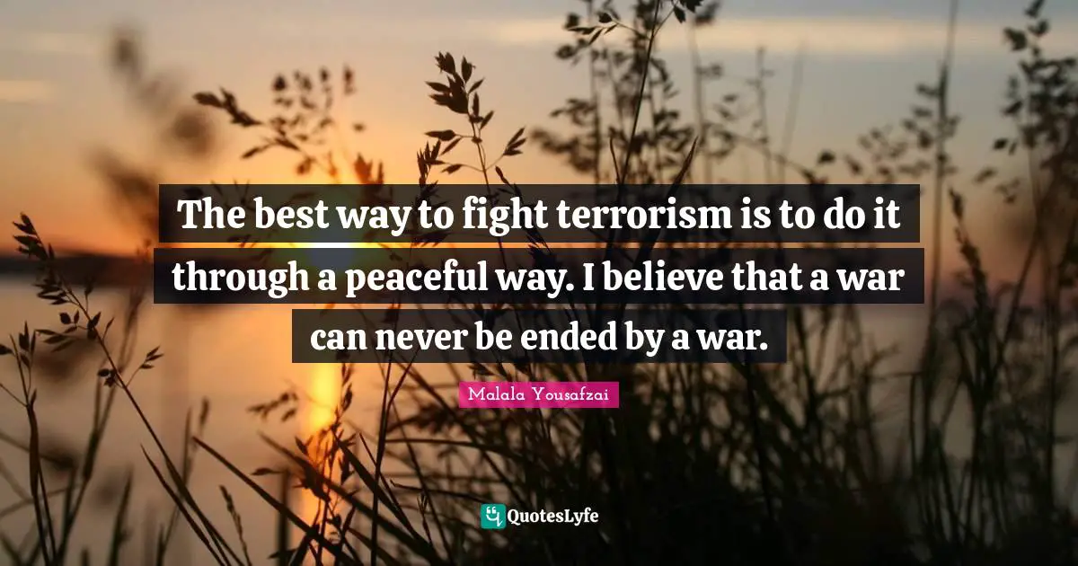 The best way to fight terrorism is to do it through a peaceful way. I believe that a war can never be ended by a war.