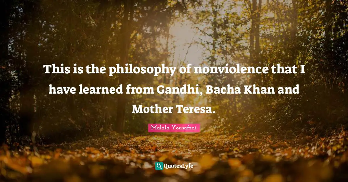 This is the philosophy of nonviolence that I have learned from Gandhi, Bacha Khan and Mother Teresa.