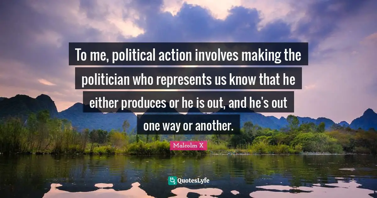 To me, political action involves making the politician who represents us know that he either produces or he is out, and he's out one way or another.