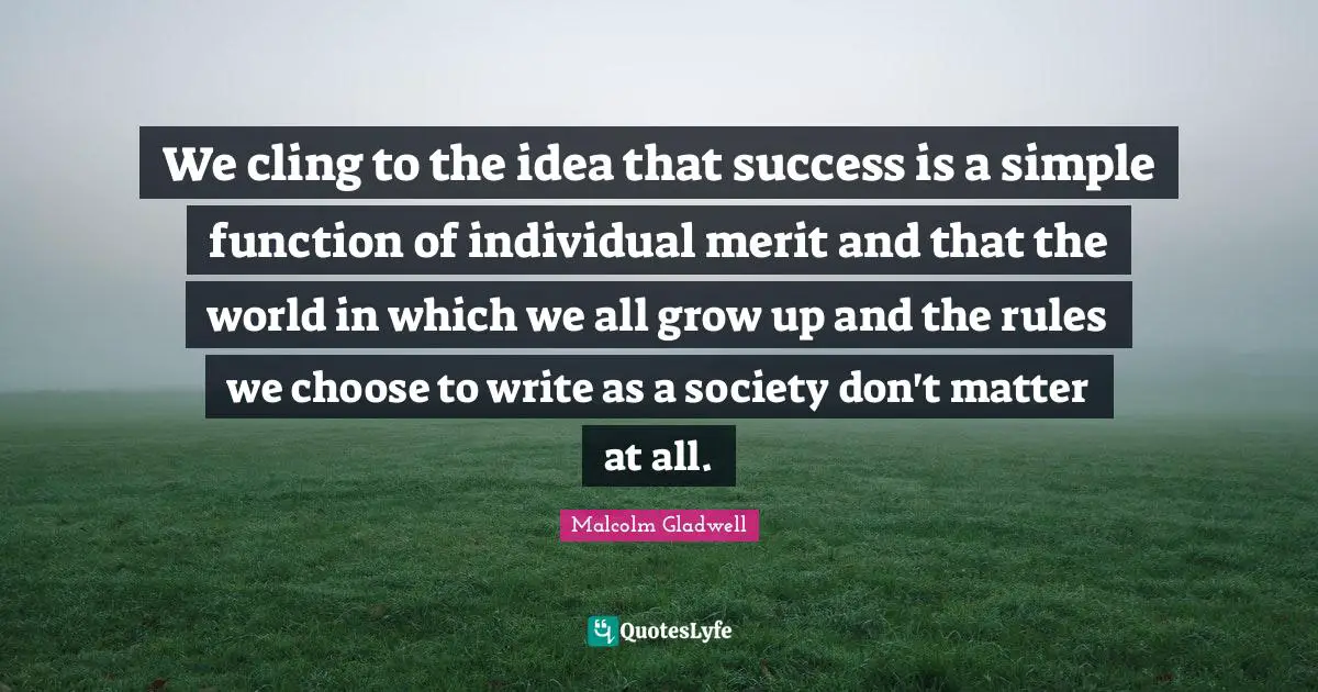 We cling to the idea that success is a simple function of individual merit and that the world in which we all grow up and the rules we choose to write as a society don't matter at all.