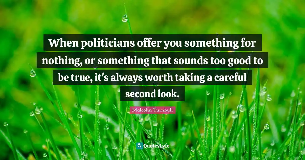 Too Good To Be True Quotes: "When politicians offer you something for nothing, or something that sounds too good to be true, it's always worth taking a careful second look."