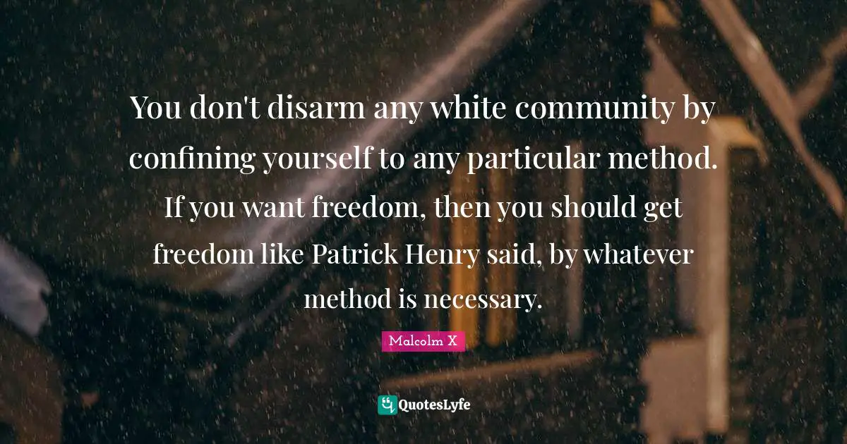 You don't disarm any white community by confining yourself to any particular method. If you want freedom, then you should get freedom like Patrick Henry said, by whatever method is necessary.