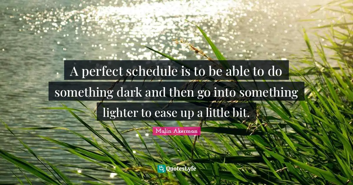 Malin Akerman Quotes: "A perfect schedule is to be able to do something dark and then go into something lighter to ease up a little bit."