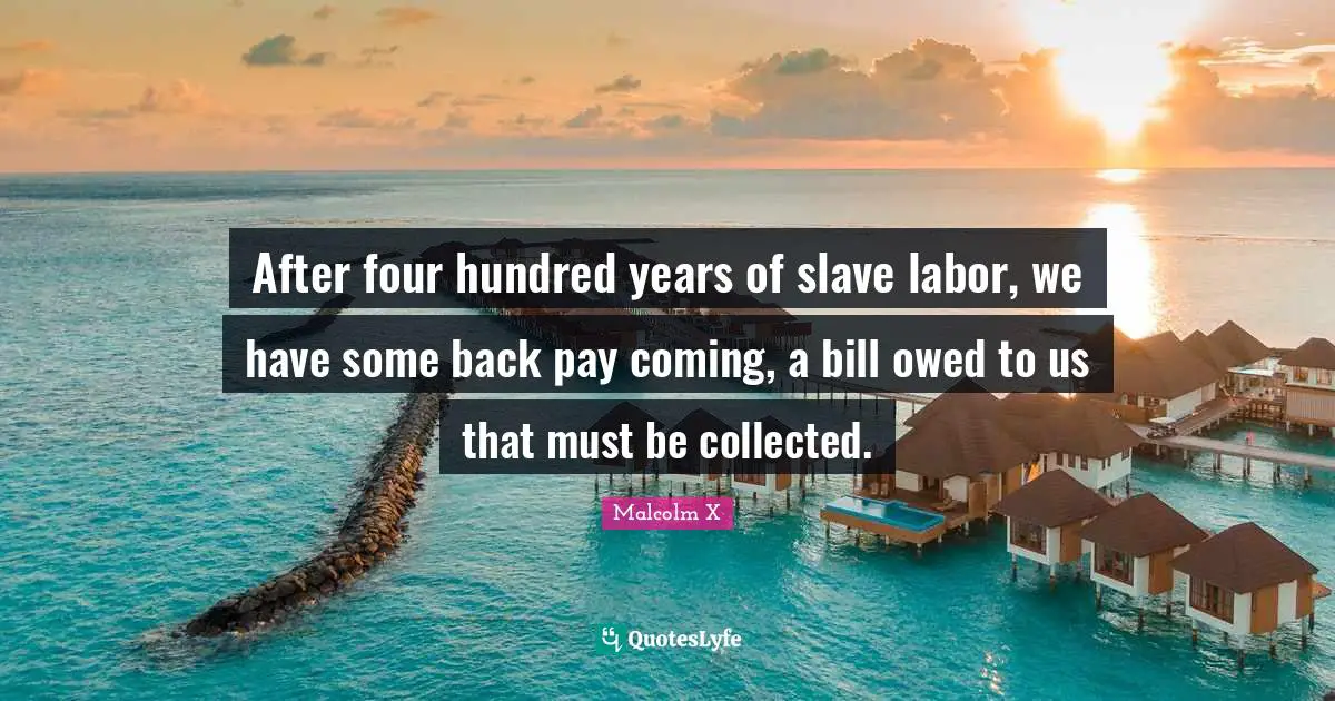 After four hundred years of slave labor, we have some back pay coming, a bill owed to us that must be collected.