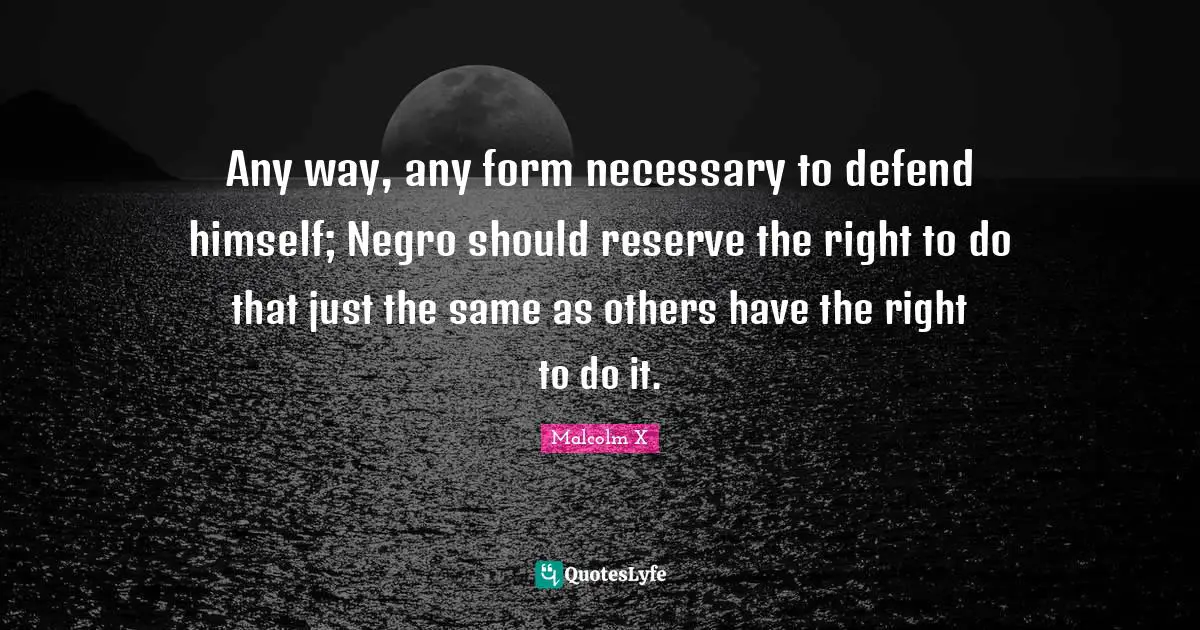 Any way, any form necessary to defend himself; Negro should reserve the right to do that just the same as others have the right to do it.