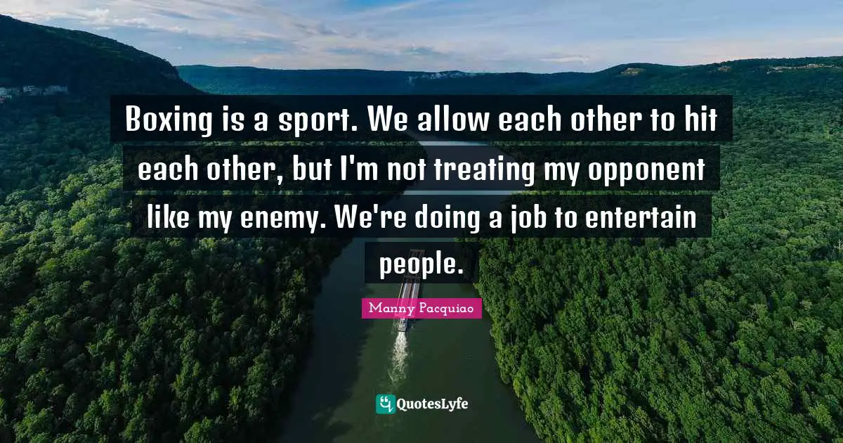Boxing is a sport. We allow each other to hit each other, but I'm not treating my opponent like my enemy. We're doing a job to entertain people.