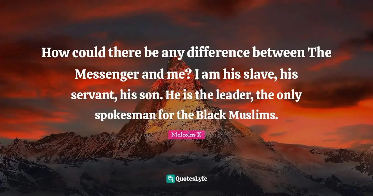How could there be any difference between The Messenger and me? I am his slave, his servant, his son. He is the leader, the only spokesman for the Black Muslims.