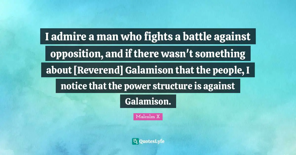 I admire a man who fights a battle against opposition, and if there wasn't something about [Reverend] Galamison that the people, I notice that the power structure is against Galamison.