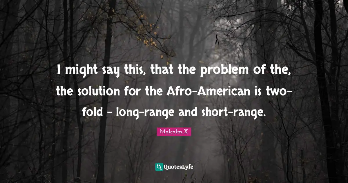 I might say this, that the problem of the, the solution for the Afro-American is two-fold - long-range and short-range.