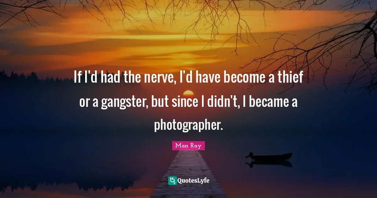 If I'd had the nerve, I'd have become a thief or a gangster, but since I didn't, I became a photographer.
