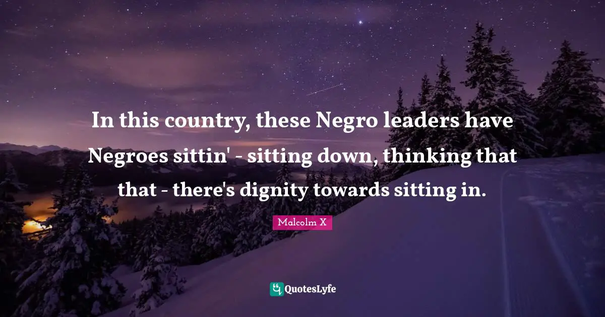 In this country, these Negro leaders have Negroes sittin' - sitting down, thinking that that - there's dignity towards sitting in.