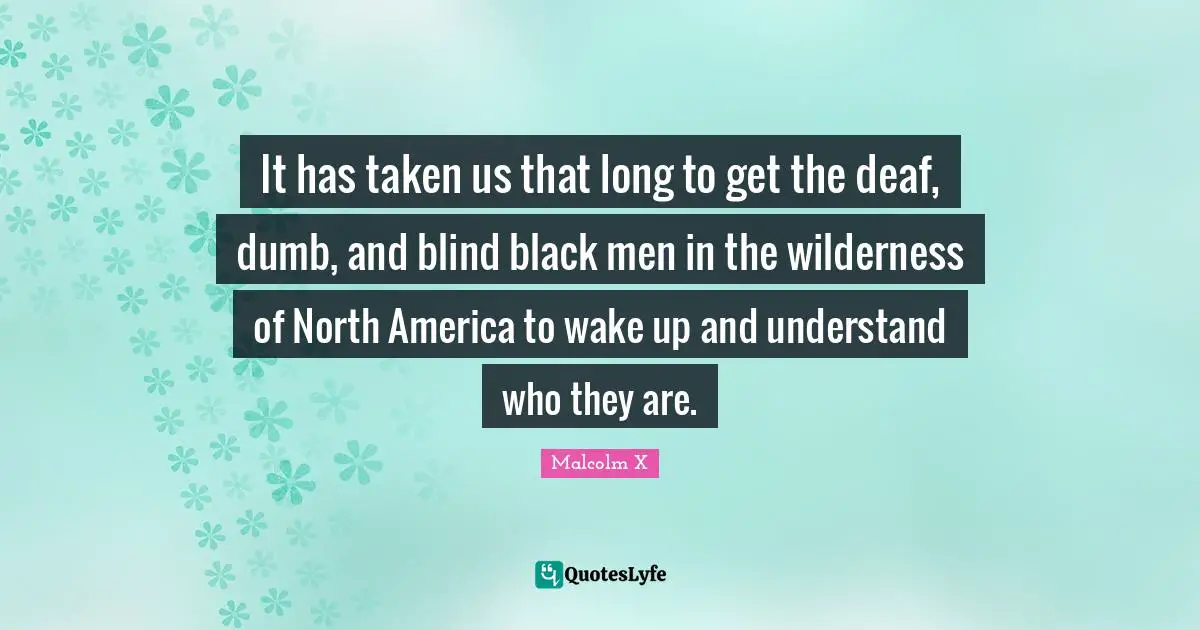 North America Quotes: "It has taken us that long to get the deaf, dumb, and blind black men in the wilderness of North America to wake up and understand who they are."