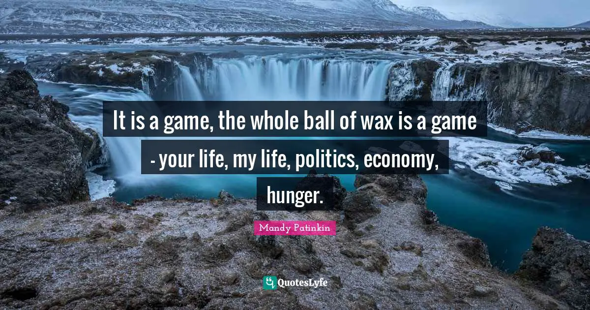 The Hunger Games Quotes: "It is a game, the whole ball of wax is a game - your life, my life, politics, economy, hunger."