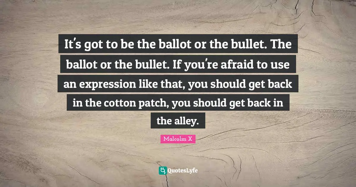 It's got to be the ballot or the bullet. The ballot or the bullet. If you're afraid to use an expression like that, you should get back in the cotton patch, you should get back in the alley.