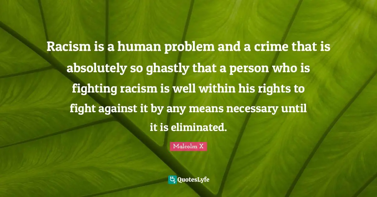 Racism is a human problem and a crime that is absolutely so ghastly that a person who is fighting racism is well within his rights to fight against it by any means necessary until it is eliminated.