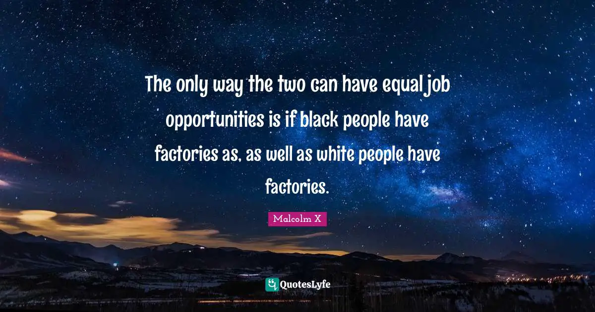 The only way the two can have equal job opportunities is if black people have factories as, as well as white people have factories.