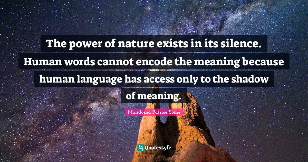 The power of nature exists in its silence. Human words cannot encode the meaning because human language has access only to the shadow of meaning.