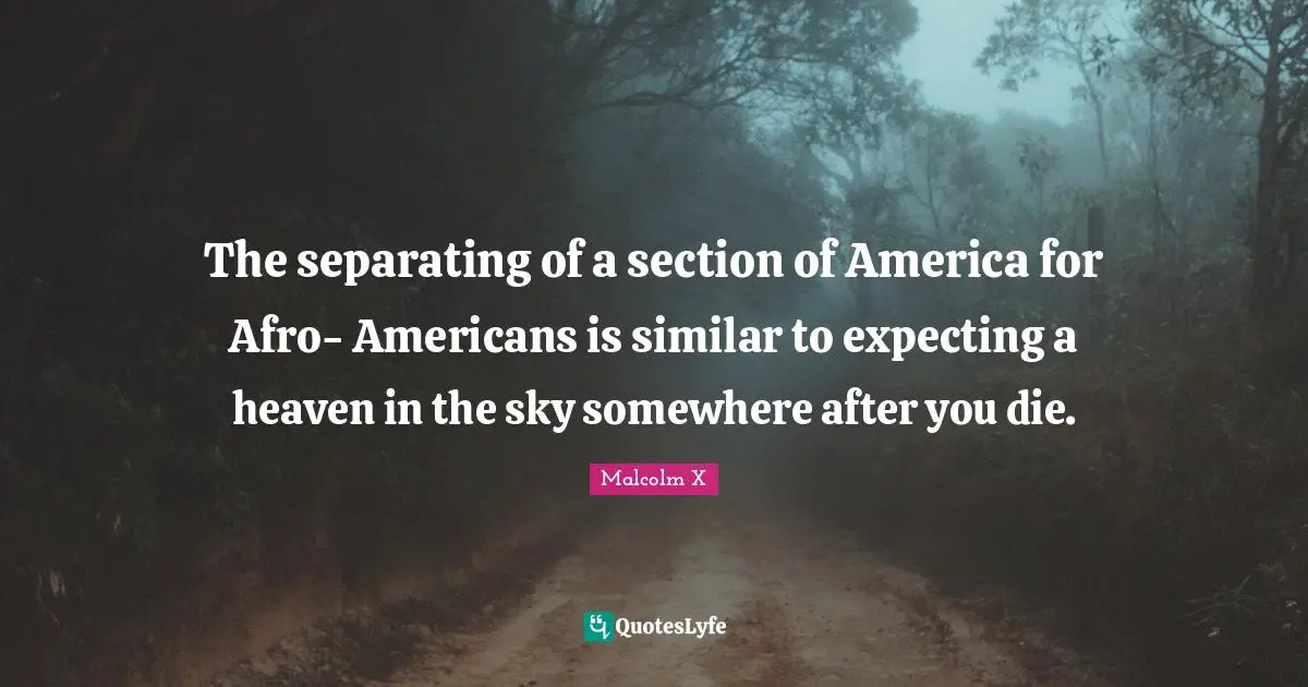 The separating of a section of America for Afro- Americans is similar to expecting a heaven in the sky somewhere after you die.
