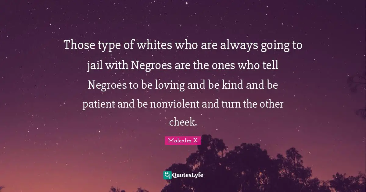 Those type of whites who are always going to jail with Negroes are the ones who tell Negroes to be loving and be kind and be patient and be nonviolent and turn the other cheek.