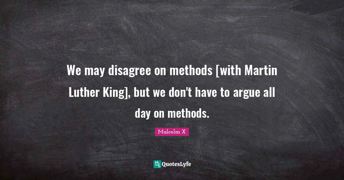 We may disagree on methods [with Martin Luther King], but we don't have to argue all day on methods.