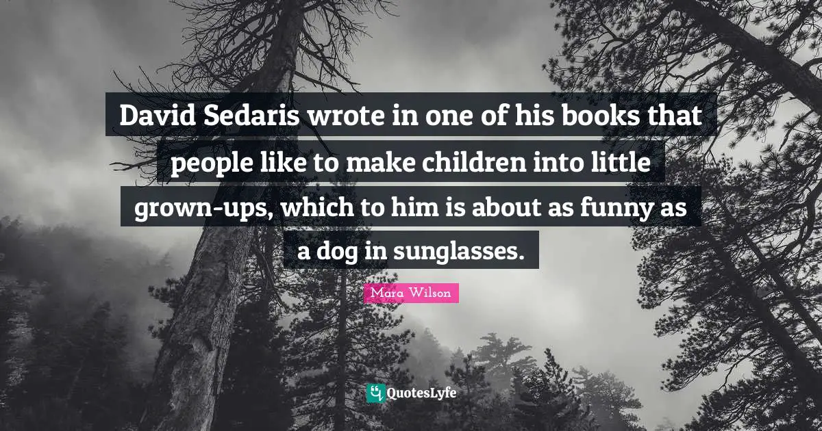 David Sedaris wrote in one of his books that people like to make children into little grown-ups, which to him is about as funny as a dog in sunglasses.