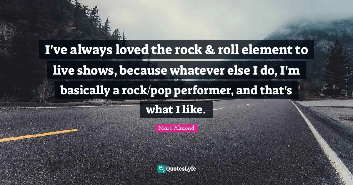 I've always loved the rock & roll element to live shows, because whatever else I do, I'm basically a rock/pop performer, and that's what I like.
