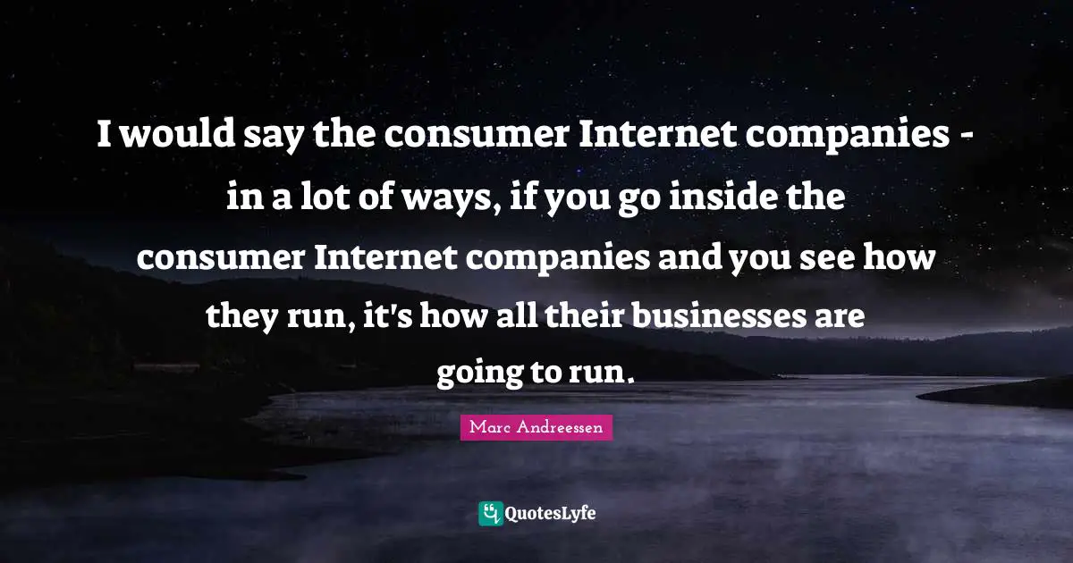 Marc Andreessen Quotes: "I would say the consumer Internet companies - in a lot of ways, if you go inside the consumer Internet companies and you see how they run, it's how all their businesses are going to run."