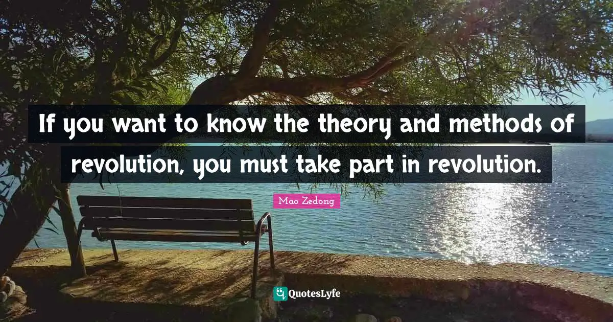 If you want to know the theory and methods of revolution, you must take part in revolution.