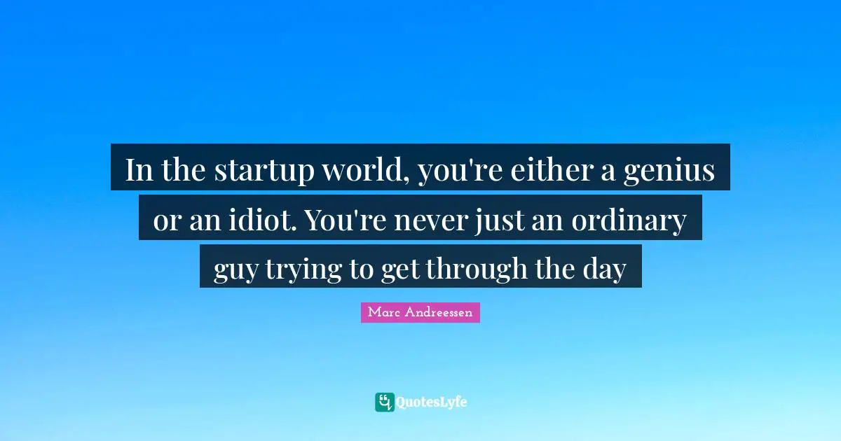 In the startup world, you're either a genius or an idiot. You're never just an ordinary guy trying to get through the day