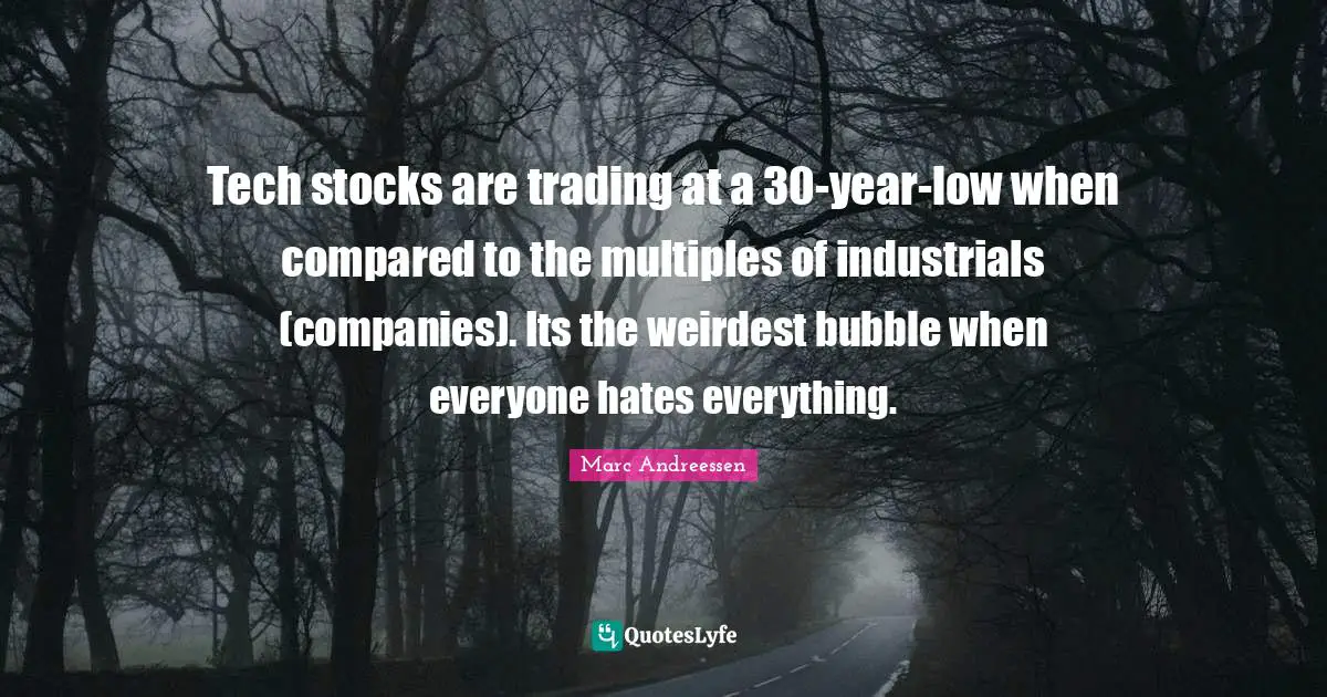 Tech stocks are trading at a 30-year-low when compared to the multiples of industrials (companies). Its the weirdest bubble when everyone hates everything.