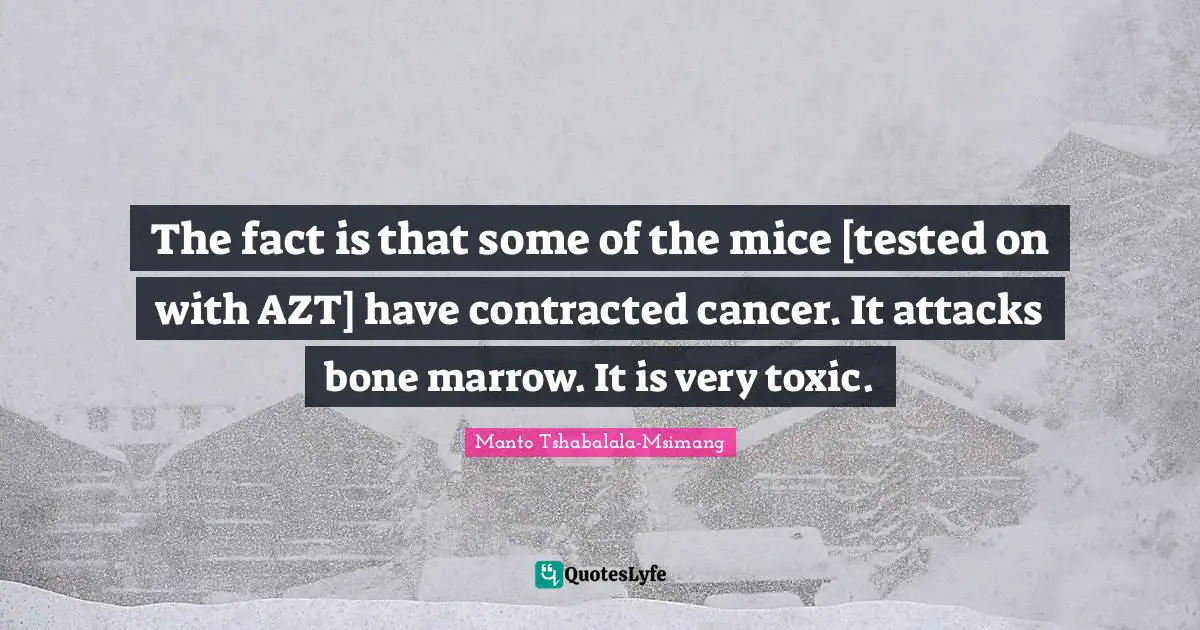 The fact is that some of the mice [tested on with AZT] have contracted cancer. It attacks bone marrow. It is very toxic.