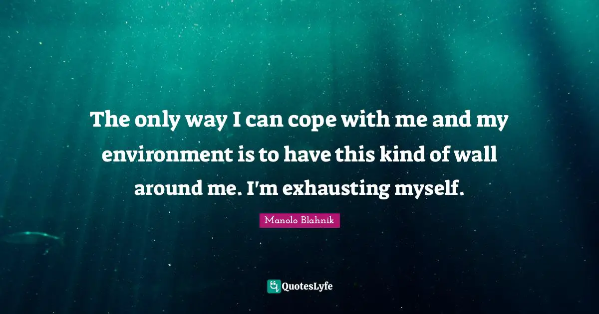 The only way I can cope with me and my environment is to have this kind of wall around me. I'm exhausting myself.