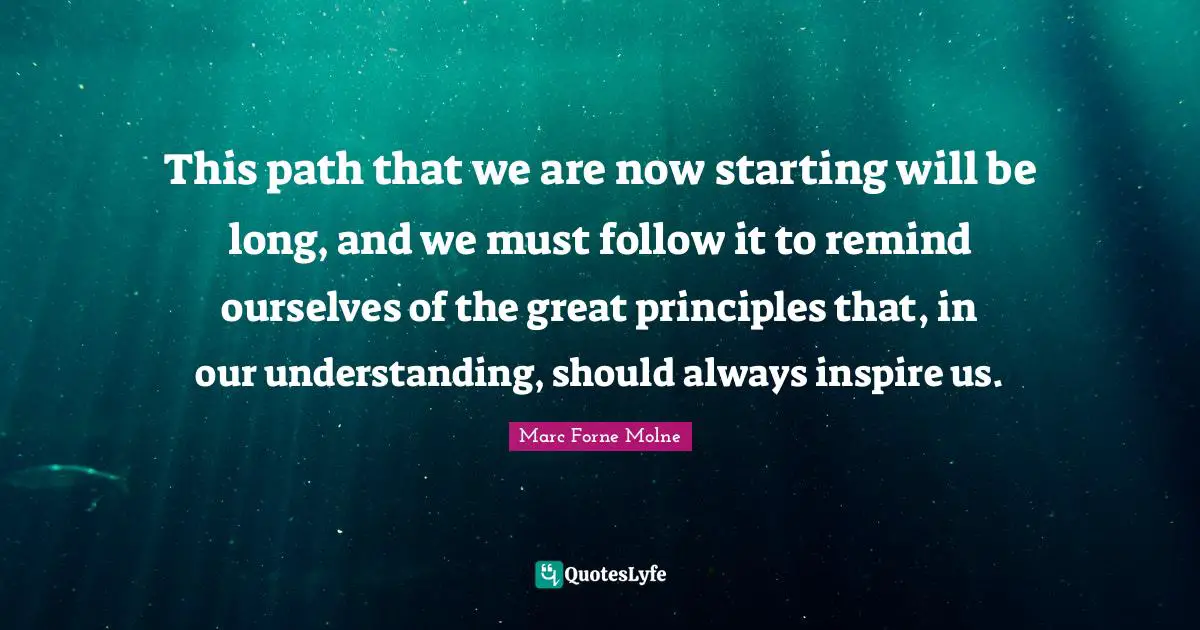This path that we are now starting will be long, and we must follow it to remind ourselves of the great principles that, in our understanding, should always inspire us.