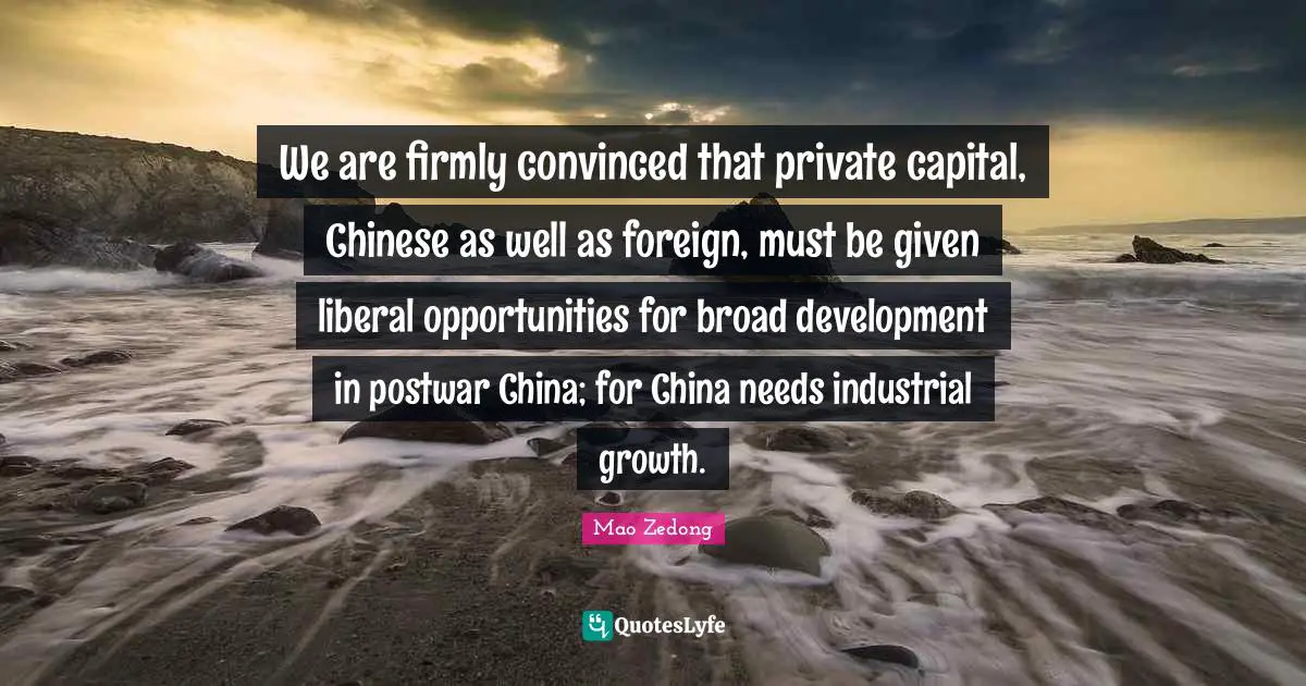 We are firmly convinced that private capital, Chinese as well as foreign, must be given liberal opportunities for broad development in postwar China; for China needs industrial growth.