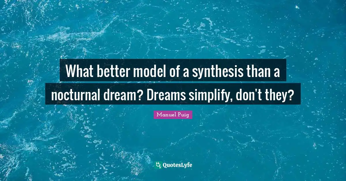 What better model of a synthesis than a nocturnal dream? Dreams simplify, don't they?