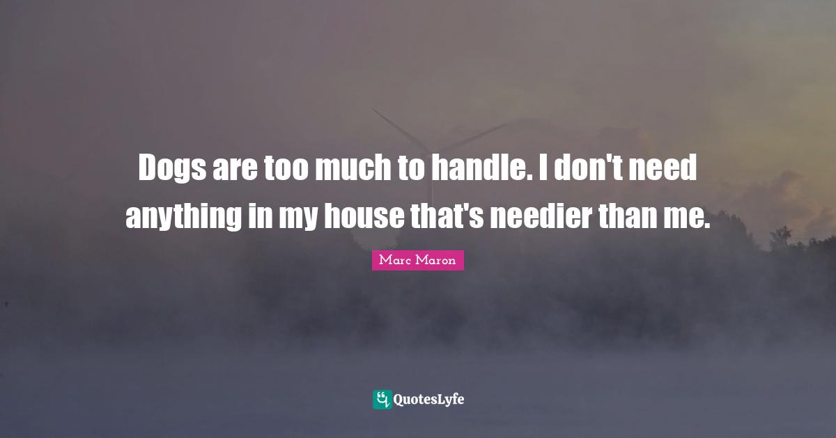 Marc Maron Quotes: "Dogs are too much to handle. I don't need anything in my house that's needier than me."