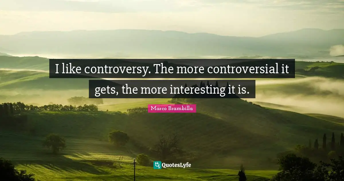 I like controversy. The more controversial it gets, the more interesting it is.