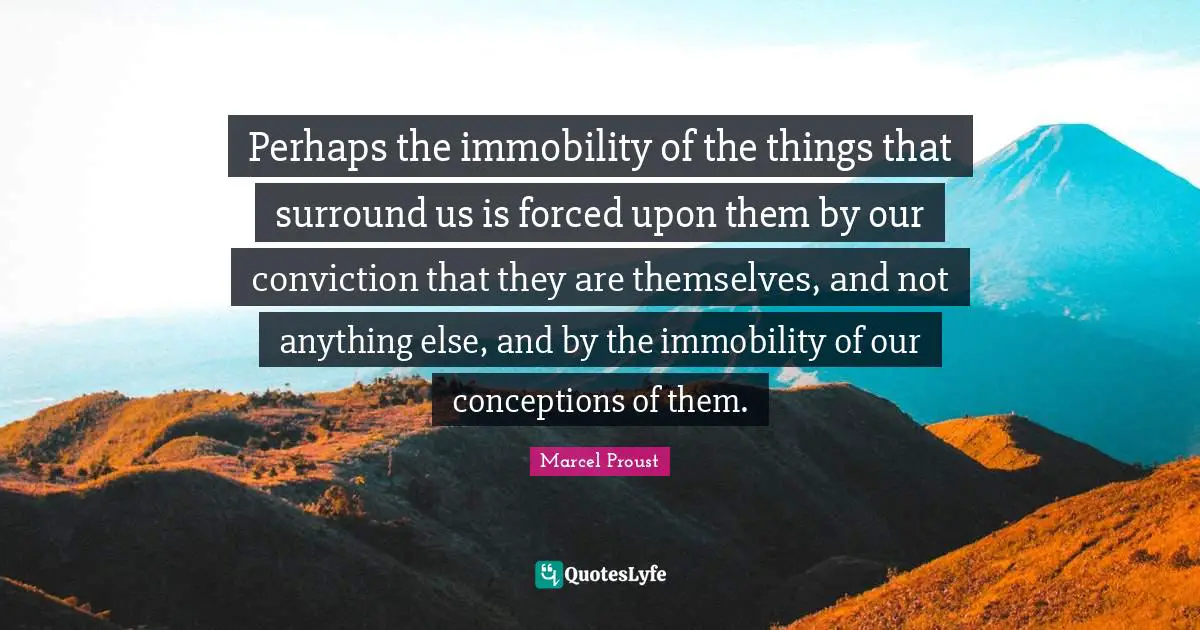 Perhaps the immobility of the things that surround us is forced upon them by our conviction that they are themselves, and not anything else, and by the immobility of our conceptions of them.