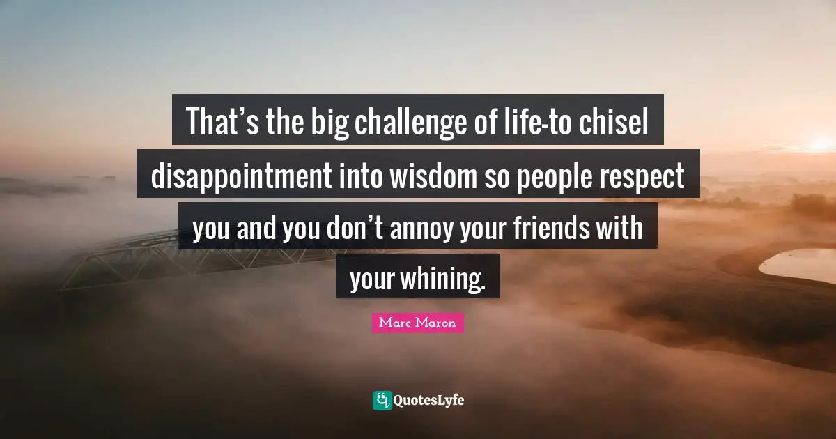 Marc Maron Quotes: "That’s the big challenge of life—to chisel disappointment into wisdom so people respect you and you don’t annoy your friends with your whining."