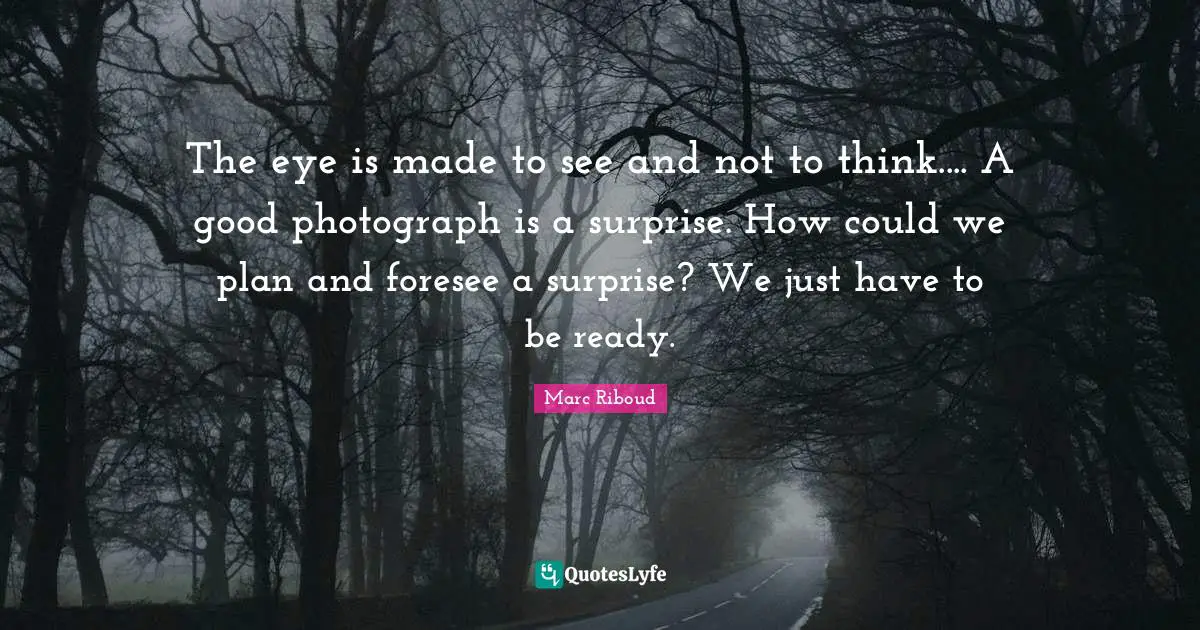 The eye is made to see and not to think.... A good photograph is a surprise. How could we plan and foresee a surprise? We just have to be ready.