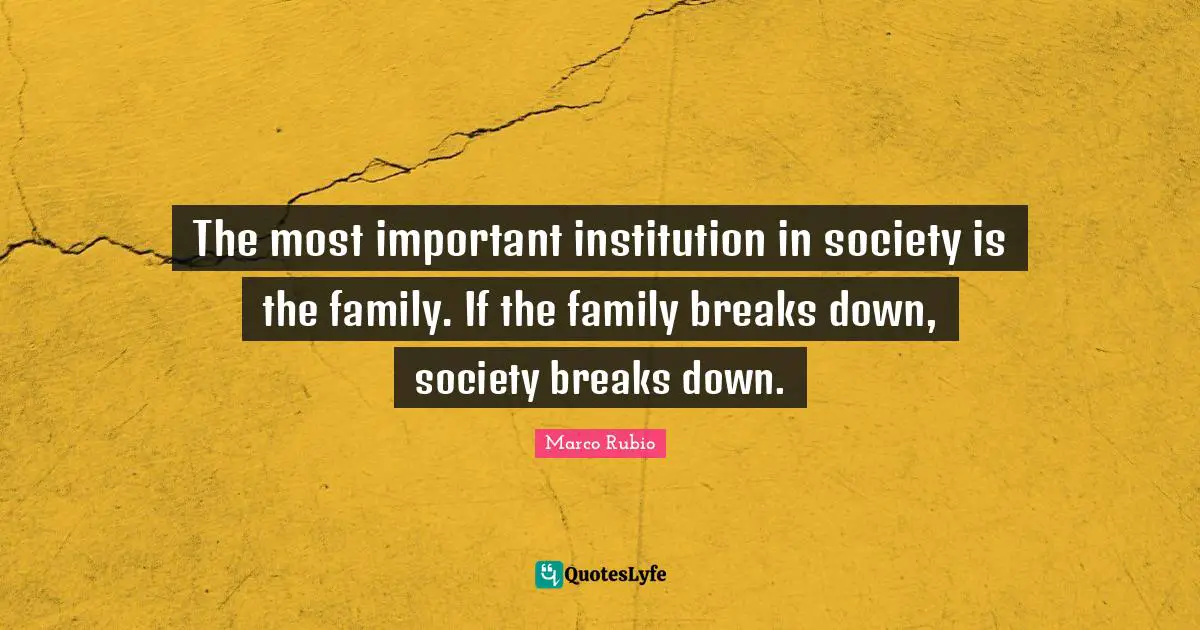 The most important institution in society is the family. If the family breaks down, society breaks down.