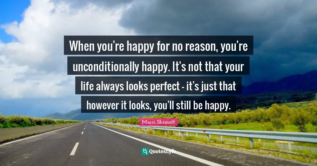 When you're happy for no reason, you're unconditionally happy. It's not that your life always looks perfect - it's just that however it looks, you'll still be happy.